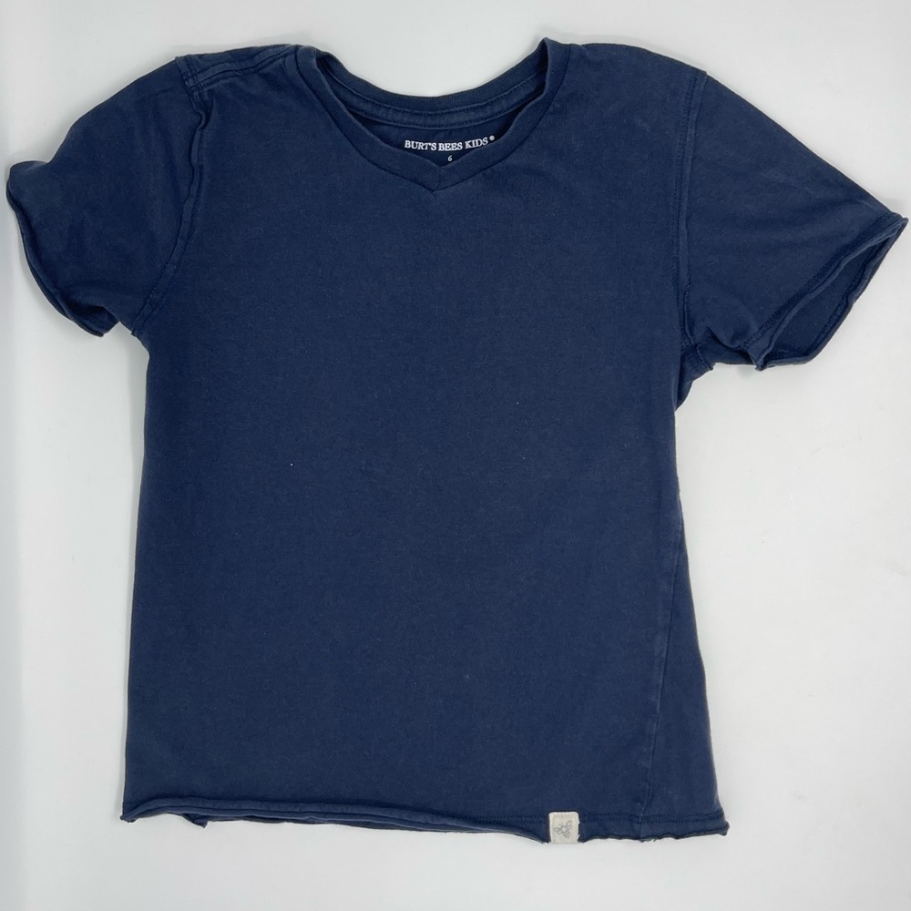 BURT’S BEES: Navy, V-Neck T-Shirt, Short Sleeve, Size 6